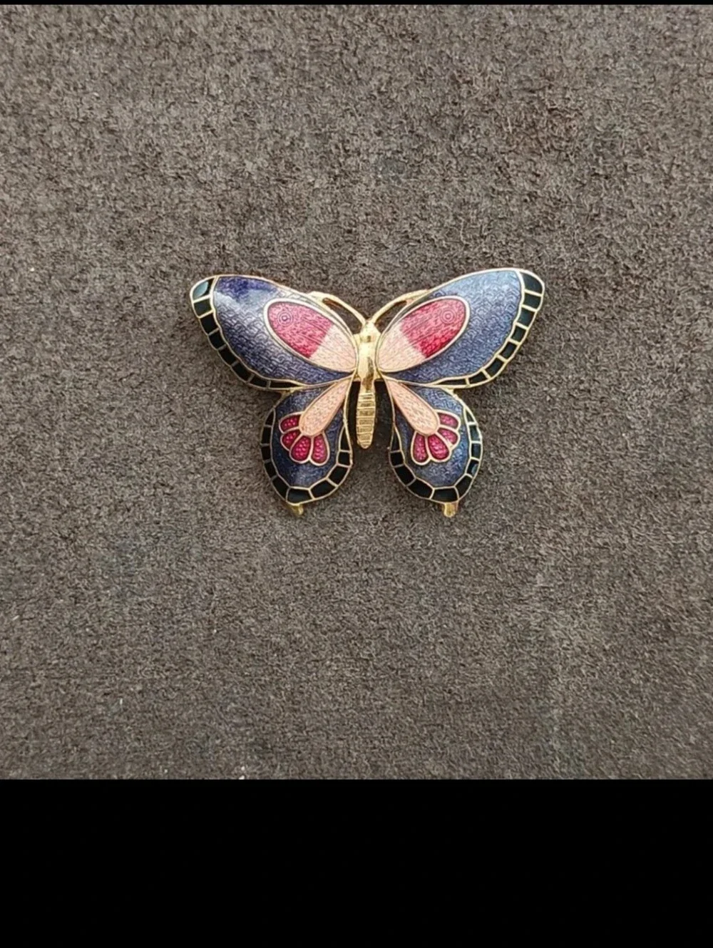 1980s Cloisonné Enamel Butterfly Gold Tone Brooch